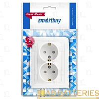 Розетка Smartbuy 2-местная с заземлением 16А белая с защ. штор. "Марс" (SBE-02w-16-S2-1Z)