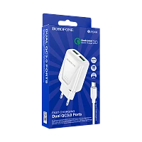 Сетевое З/У Borofone BA54A 2USB 3.0A 18W QC3.0 с кабелем Type-C белый