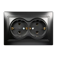 Розетка Smartbuy 2-местная с заземлением 16А черная, "Венера"