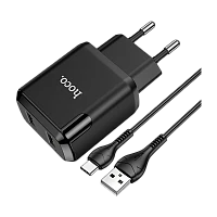 Сетевое З/У HOCO N7 2USB 2.1A с кабелем microUSB черный (1/20/120)