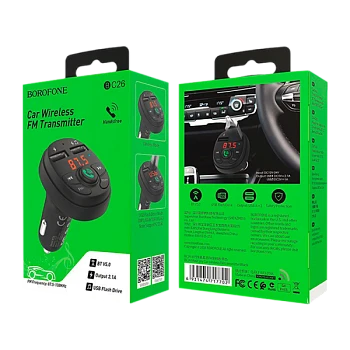 FM-трансмиттер Borofone BC26 2USB microSD bluetooth 4.2 черный (1/30/120)