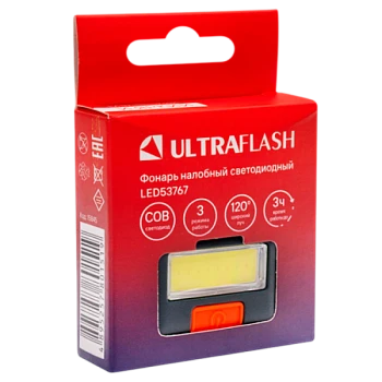 Фонарь налобный Ultraflash LED53767 COB от батареек 3хААA 3 режима черный (1/10/400)