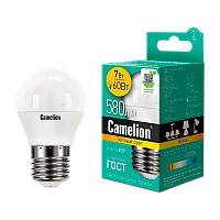 Лампа светодиодная Camelion G45 E27 7W 3000К 170-265V шар матовая (1/10/100)