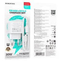 Сетевое З/У Borofone BAS45A Type-C 3.0A 30W QC3.0 / PD3 с кабелем Lightning белый