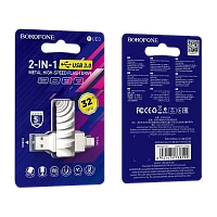 Флеш-накопитель Borofone Soul BUD3 32GB USB3.0 Type-C (m) металл серый (1/25)