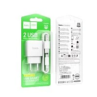 Сетевое З/У HOCO C141A 2USB 2.1A с кабелем Type-C белый (1/28/168)