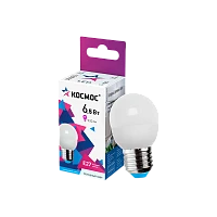 Лампа светодиодная Космос GL45 E27 6.5W 6500К 220V шар матовая (1/10/80)