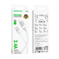 Кабель Borofone BX107 USB (m)-Lightning (m) 1м 3.0A 60W пластик белый (1/360)