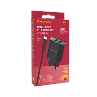 Сетевое З/У Borofone BN2 2USB 2.1A с кабелем Lightning черный (1/35/140)