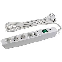 Сетевой фильтр ЭРА SFU 5р.С/З 10A 2.0м со шторкой белый (1/20)