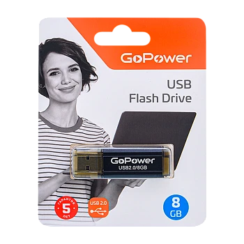 Флеш-накопитель GoPower HIT 8GB USB2.0 металл черный 