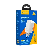 Сетевое З/У HOCO N23 2Type-C 45W PD3.0 с кабелем Type-C-Lightning белый (1/11/110)