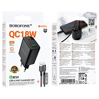 Сетевое З/У Borofone BA95A 1USB 18W QC3.0 дисплей с кабелем microUSB черный (1/46/184)