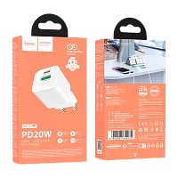 Сетевое З/У HOCO N65 1USB+1Type-C 20W PD,QC с кабелем Type-C-Lightning белый (1/13/130)