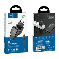 Сетевое З/У HOCO N2 1USB 2.0A с кабелем microUSB черный (1/13/130)