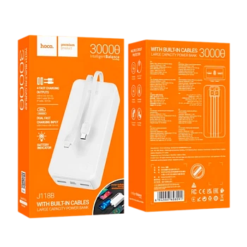 Внешний аккумулятор HOCO J118B 30000mAh 2USB/Type-C/MicroUSB LED белый (1/24)