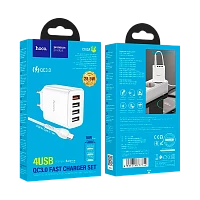 Сетевое З/У HOCO C102A 4USB 2.1A 28W QC3.0 белый (1/13/130)
