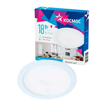 Светодиодная панель, круглая, цвет белый, КОСМОС DownL 18W, 180-265В, 4000K (KDownL18W4000K)