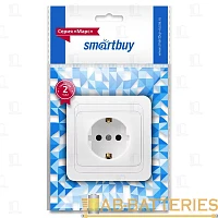 Розетка Smartbuy 1-местная с заземлением 16А белая с защ. штор. "Марс" (SBE-02w-16-S1-1Z)