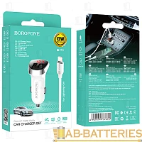 Автомобильное З/У Borofone BZ15 2USB 2.4A дисплей с кабелем Lightning белый (1/40/160)