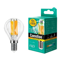 Лампа светодиодная филамент Camelion G45 E14 12W 3000К 207-244V шар прозрачная (1/10/100)