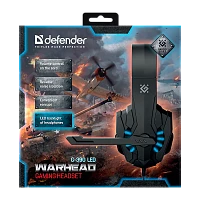 Наушники полноразмерные Defender G-390 Warhead с микр. игровые LED черный синий (1/20)