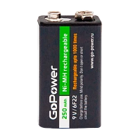 Аккумулятор бытовой GoPower Крона 6F22 BL1 NI-MH 9V 250mAh (1/25/100)
