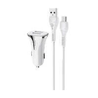 Автомобильное З/У HOCO Z31 2USB 3.4A QC3.0 с кабелем microUSB белый (1/14/140) 