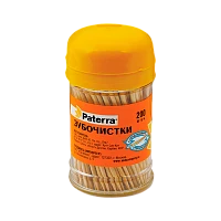 Зубочистки деревянные Paterra 200 шт. в пластиковой баночке 4шт в спайке (цена за 1 шт.) (4/240)