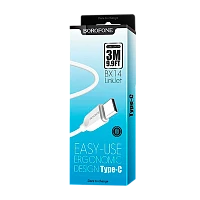 Кабель Borofone BX14 USB (m)-Type-C (m) 2м 2.4A ПВХ белый (1/360)