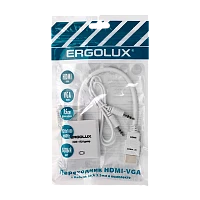 Переходник Ergolux ELX-VA01P-HDMI HDMI (m)-VGA (f) 0.2м с кабелем AUX белый пакет (1/10/300)