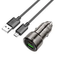 Автомобильное З/У HOCO Z52 1USB+1Type-C 3.0A 38W QC3.0 с кабелем microUSB черный