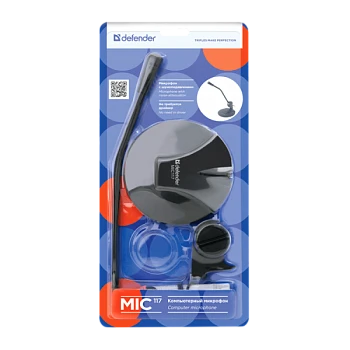 Микрофон Defender MIC-117 конденсаторный 54 дБ 1.8м черный (1/40)