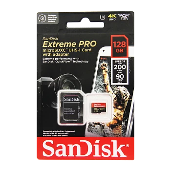 Карта памяти microSD SanDisk Extreme Pro 128GB Class10 A2 UHS-I (U3) 200 МБ/сек CN (Китай) с адаптер
