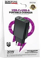 Сетевое З/У Borofone BAS76A 1USB+1Type-C 30W PD,QC черный (1/20/120)