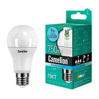 Лампа светодиодная Camelion A60 E27 9W 4500К 170-265V груша матовая (1/10/100)
