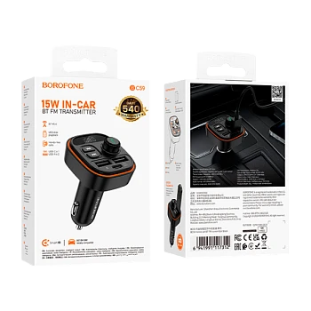 FM-трансмиттер Borofone BC59 2USB/Type-C bluetooth 5.4 дисплей черный (1/29/116)