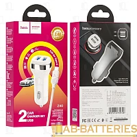 Автомобильное З/У HOCO Z40 2USB 2.4A с кабелем Type-C белый (1/12/120)