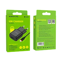 Сетевое З/У Borofone BA48A 1USB 2.1A с кабелем microUSB черный (1/44/176) 