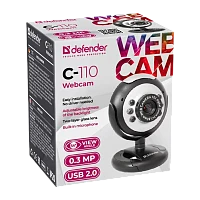 Веб-камера Defender C-110 CMOS 640x480 0.3Мп USB+Jack 3.5мм черный (1/50)
