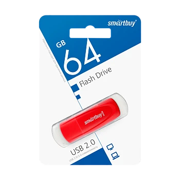 Флеш-накопитель Smartbuy Scout 64GB USB2.0 пластик красный 
