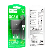 Сетевое З/У HOCO C140A 1USB 2.1A 18W QC3.0 с кабелем Type-C черный (1/28/168) 