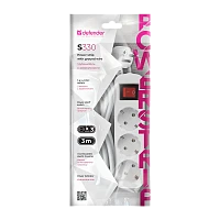 Удлинитель Defender S330 3р.С/З 10A 3.0м с выкл. ПВС 3x1мм² белый (1/30)