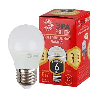 Лампа светодиодная ЭРА P45 E27 6W 2700К 220-240V шар Eco (1/10/100)