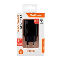 Сетевое З/У GoPower GPQC08 1USB+1Type-C 20W QC3.0 черный