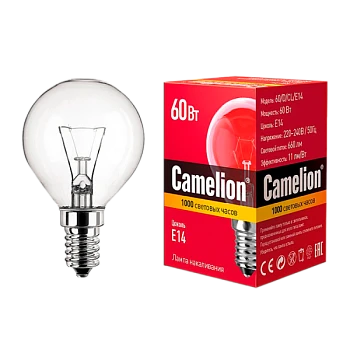 Лампа накаливания Camelion E14 60W 220V шар прозрачная (1/100)