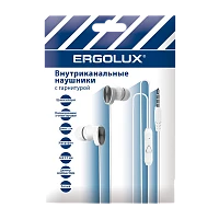 Наушники внутриканальные Ergolux ELX-WHP02P-C01 с микр. белый (1/10/500) 