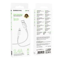 Кабель Borofone BX116 USB (m)-Lightning (m) 1м 2.4A ПВХ белый (1/360)