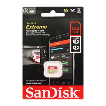 Карта памяти microSD SanDisk EXTREME 512GB Class10 A2 V30 UHS-I (U3) 160 МБ/сек CN (Китай) без адапт