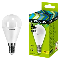 Лампа светодиодная Ergolux G45 E14 9W 3000К 172-265V шар (1/10/100)